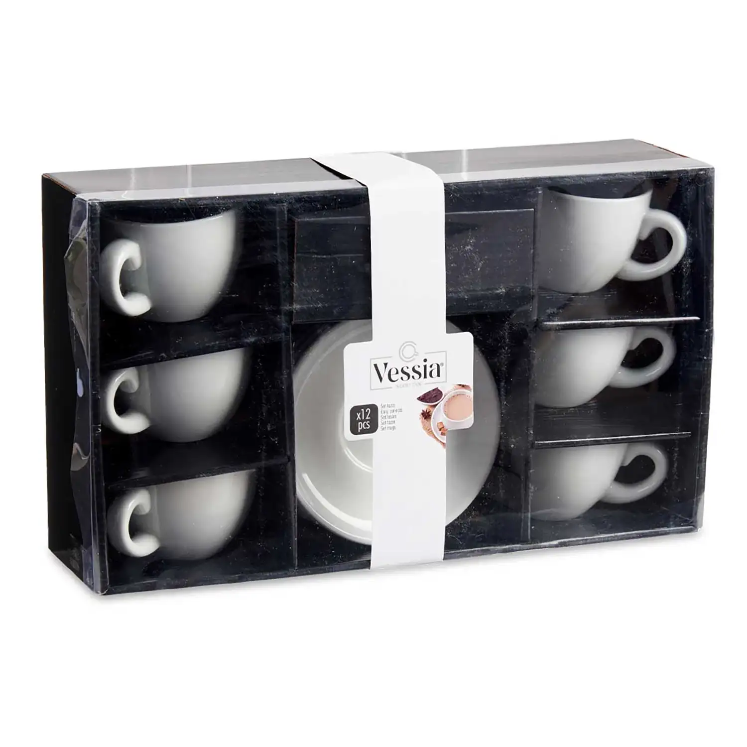 SET 6 TAZAS CAFE PORCELANA BLANCA C PLATO 150ML