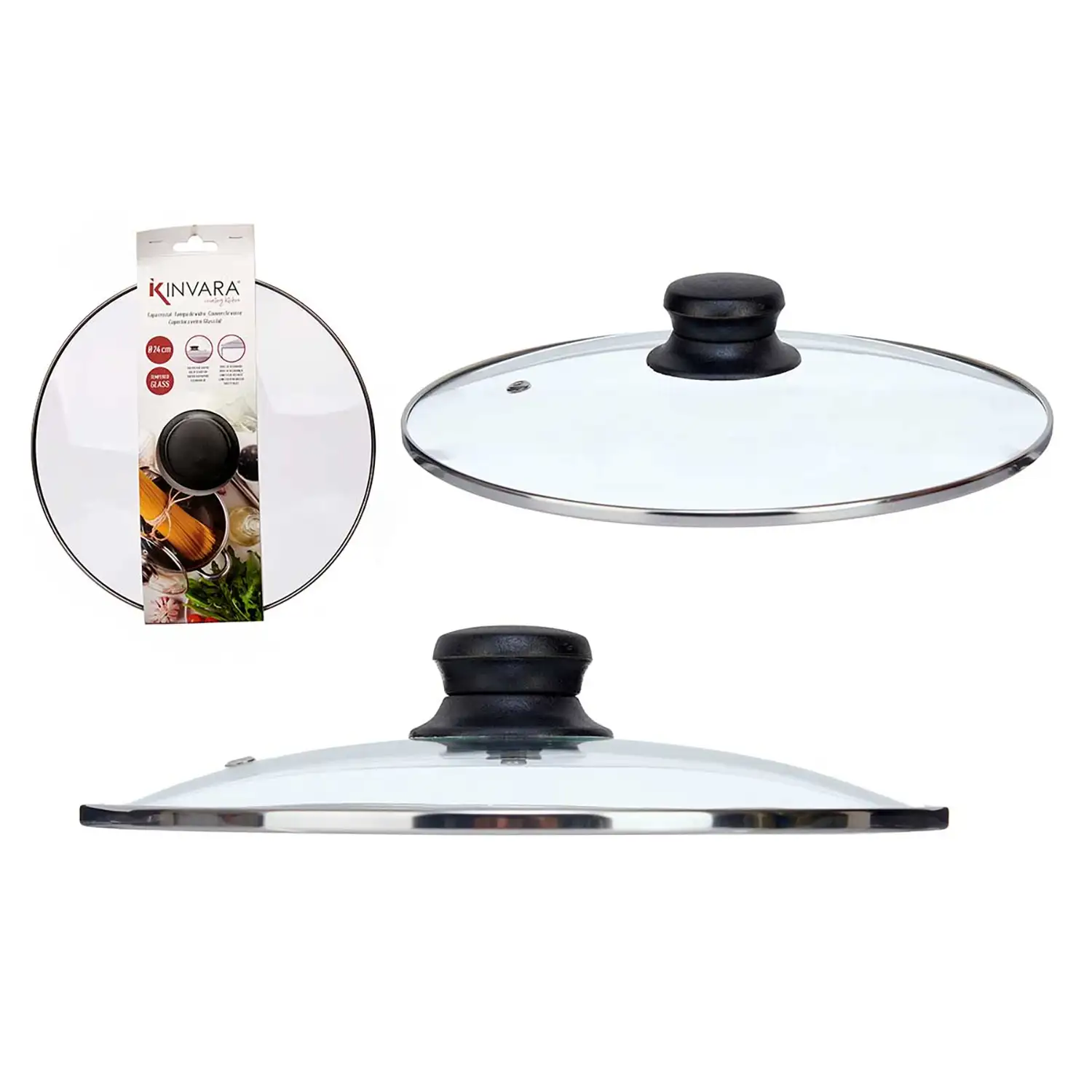 Tapa de cristal con filo plateado de 24cm.