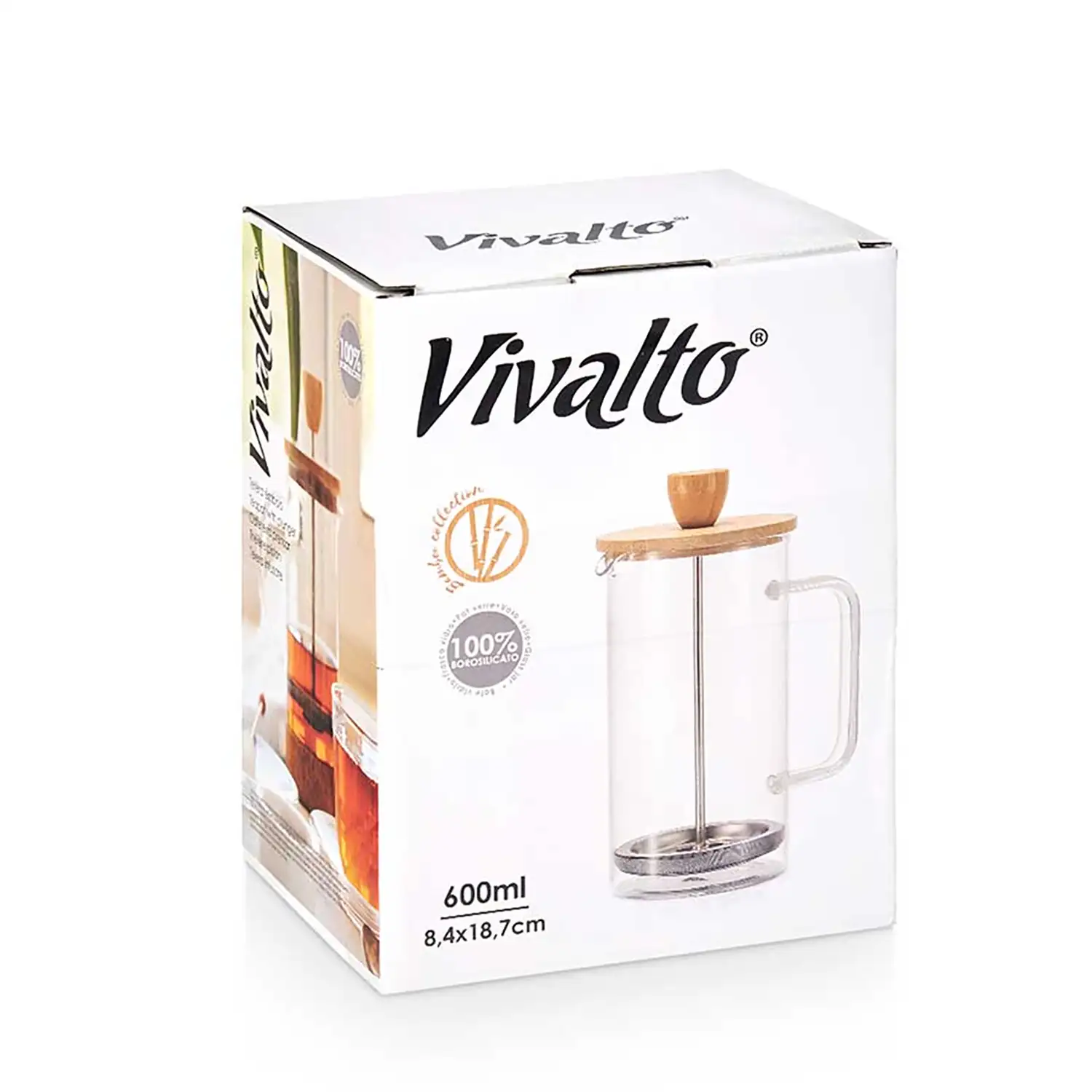 TETERA EMBOLO BOROSILICATO TAPA BAMBU 600ML