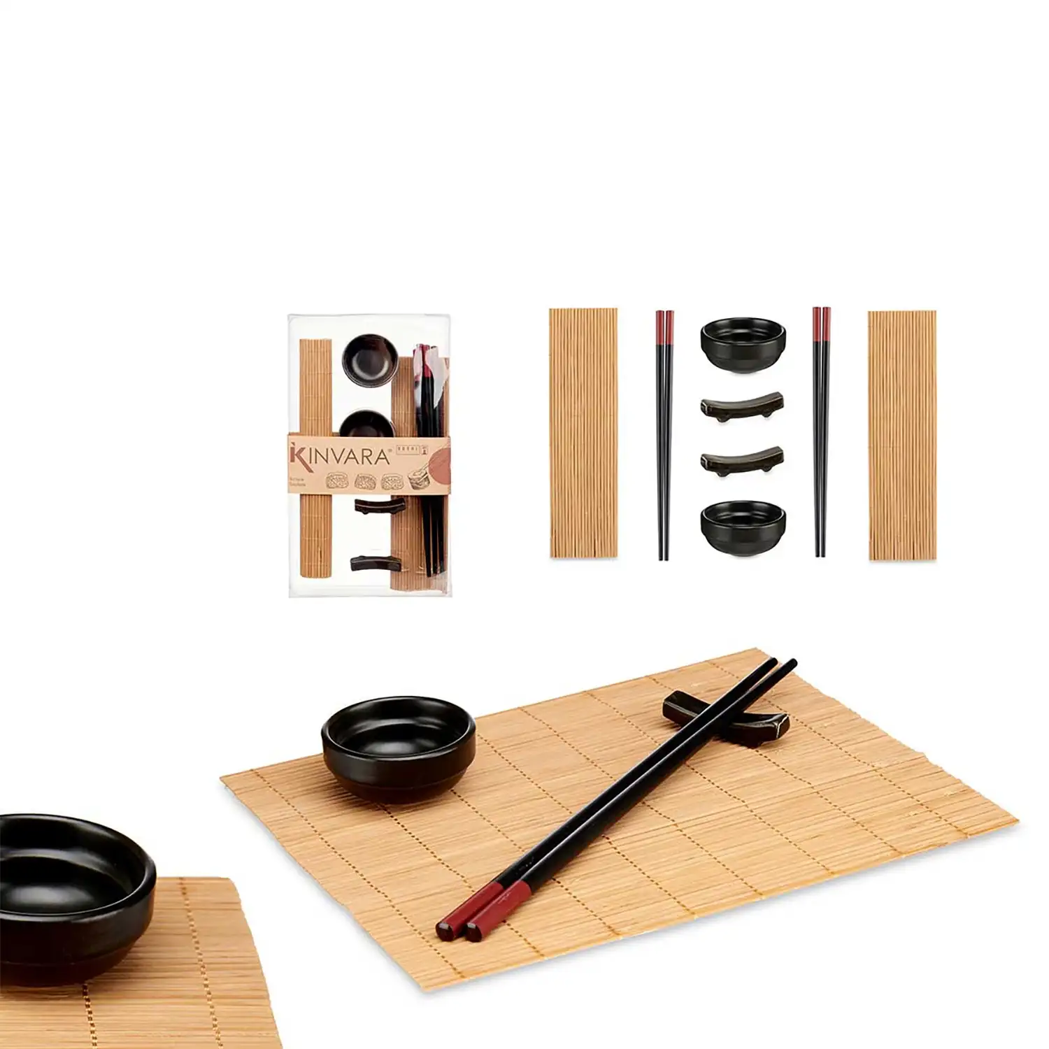 SET SUSHI CERAMICA Y BAMBU 8 PIEZAS