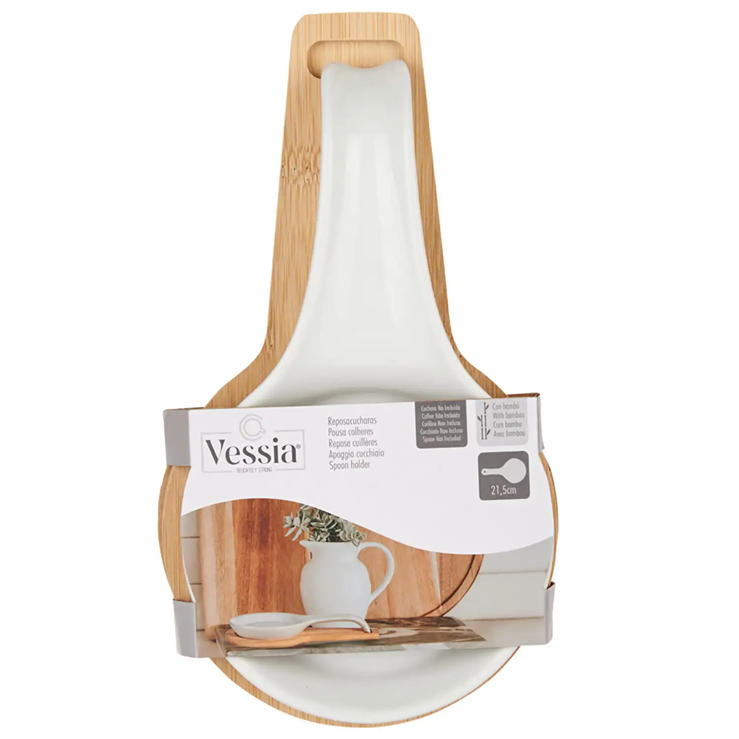 SOPORTE CUCHARA CERAMICA CON BASE BAMBU