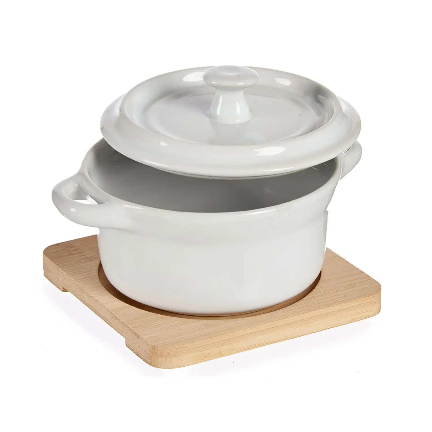 CAZUELA CERAMICA REDONDA CON BASE BAMBU