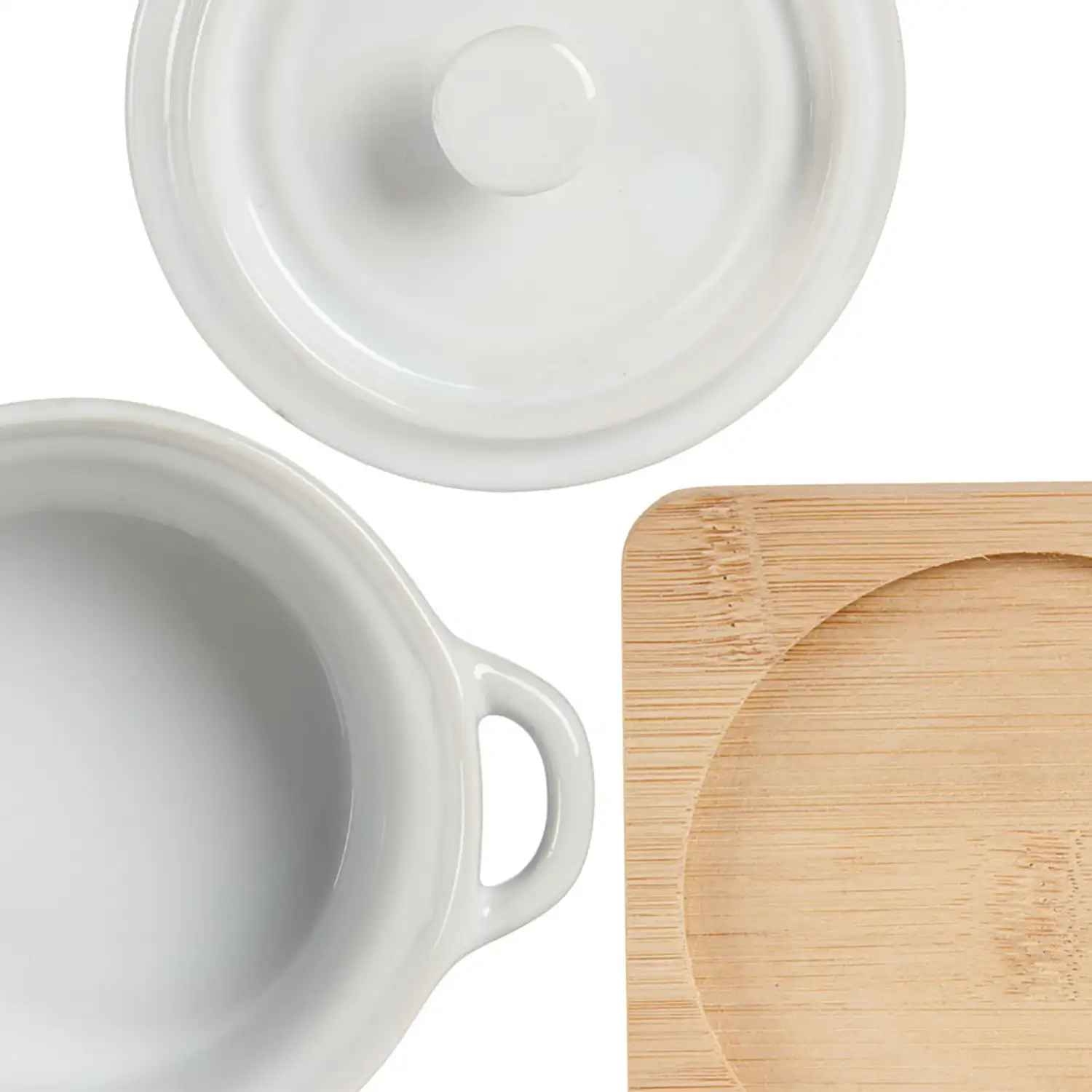 CAZUELA CERAMICA REDONDA CON BASE BAMBU