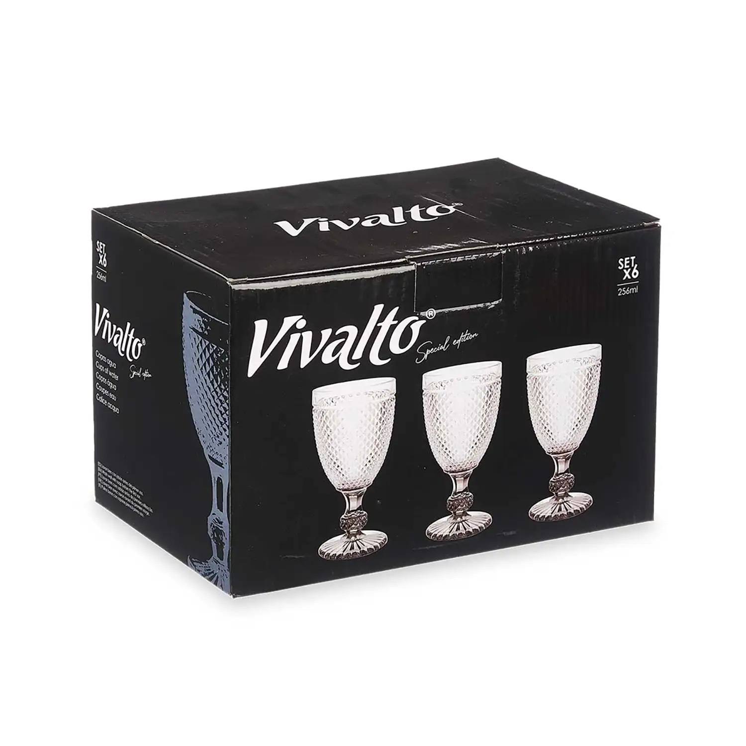 PACK 6 COPA DIAMANTE AGUA TRANSP PIE ANTRACITA 256 ML
