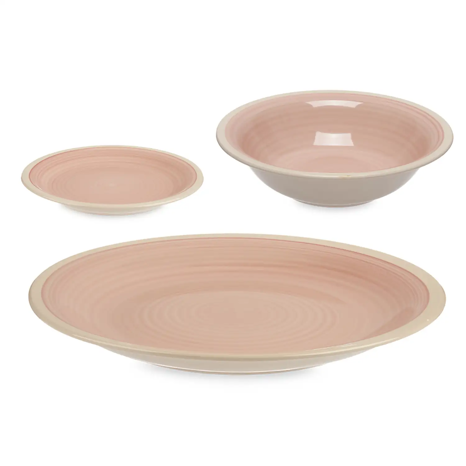 Set rosa de 18 piezas de vajilla de gres.