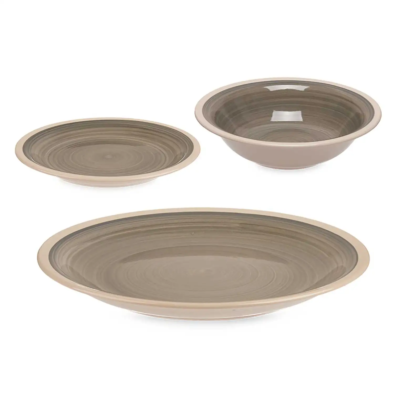 Set gris de 18 piezas de vajilla de cerámica.
