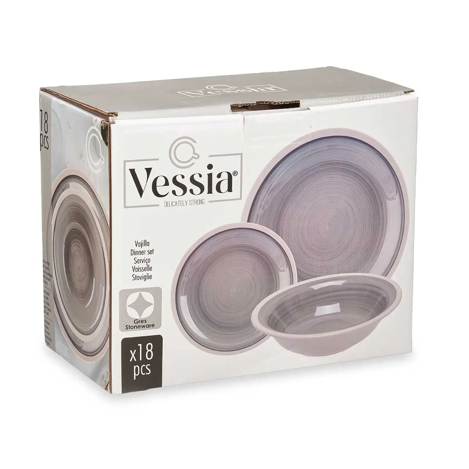 Set gris de 18 piezas de vajilla de cerámica.
