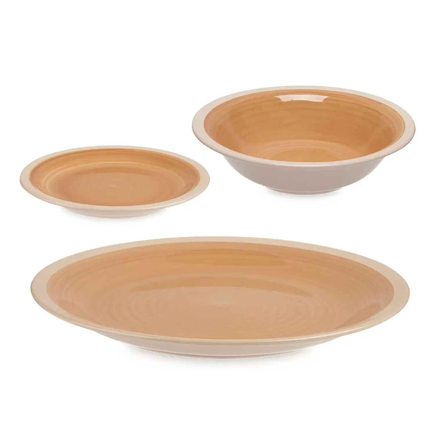 Set beige de 18 piezas de vajilla de cerámica.