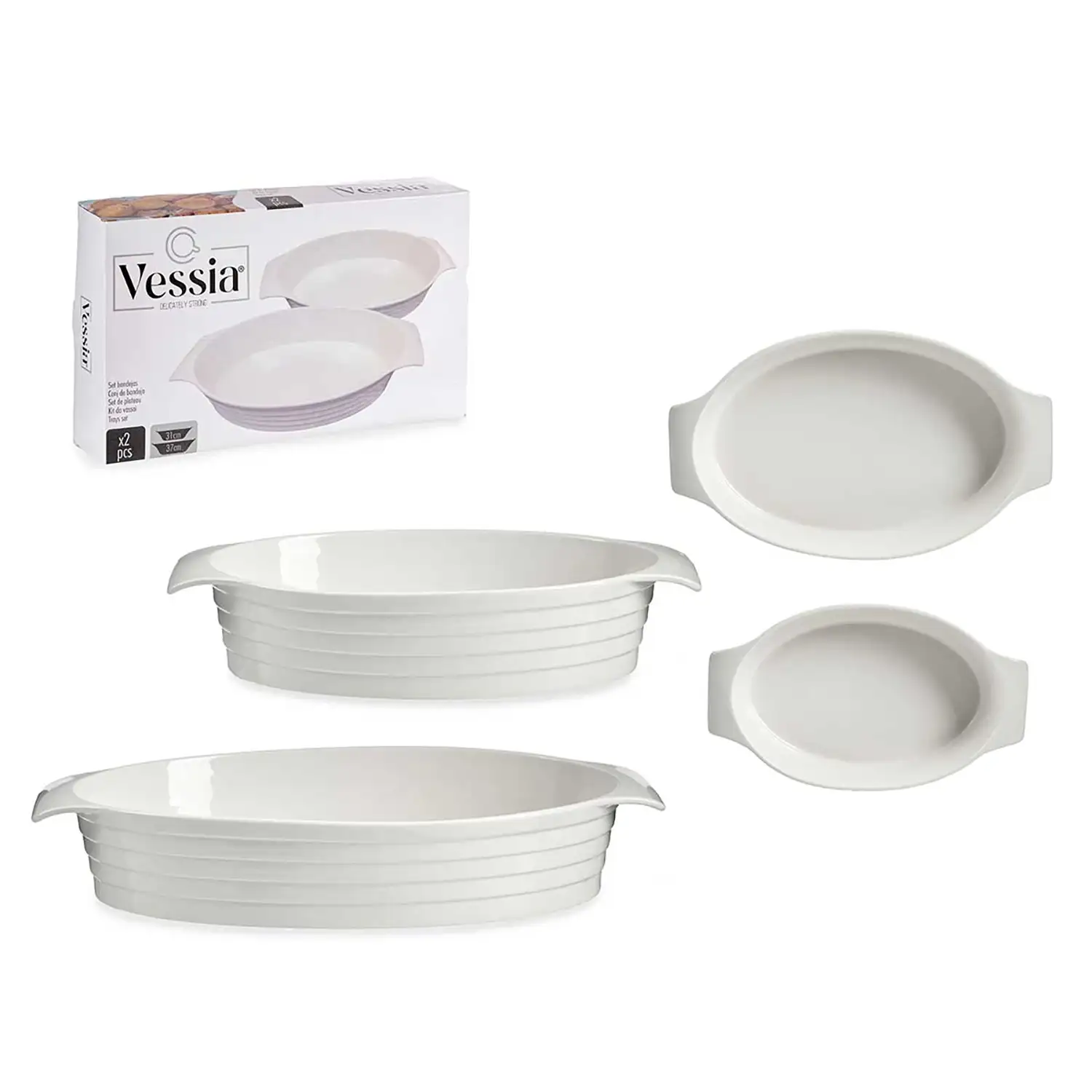 SET 2 BANDEJAS PORCELANA OVALADAS ASAS CERRADAS