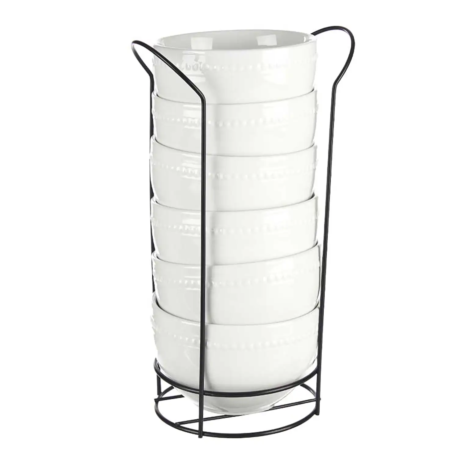 SET 6 BOL PORCELANA BLANCA 800ML C SOPORTE NEGRO