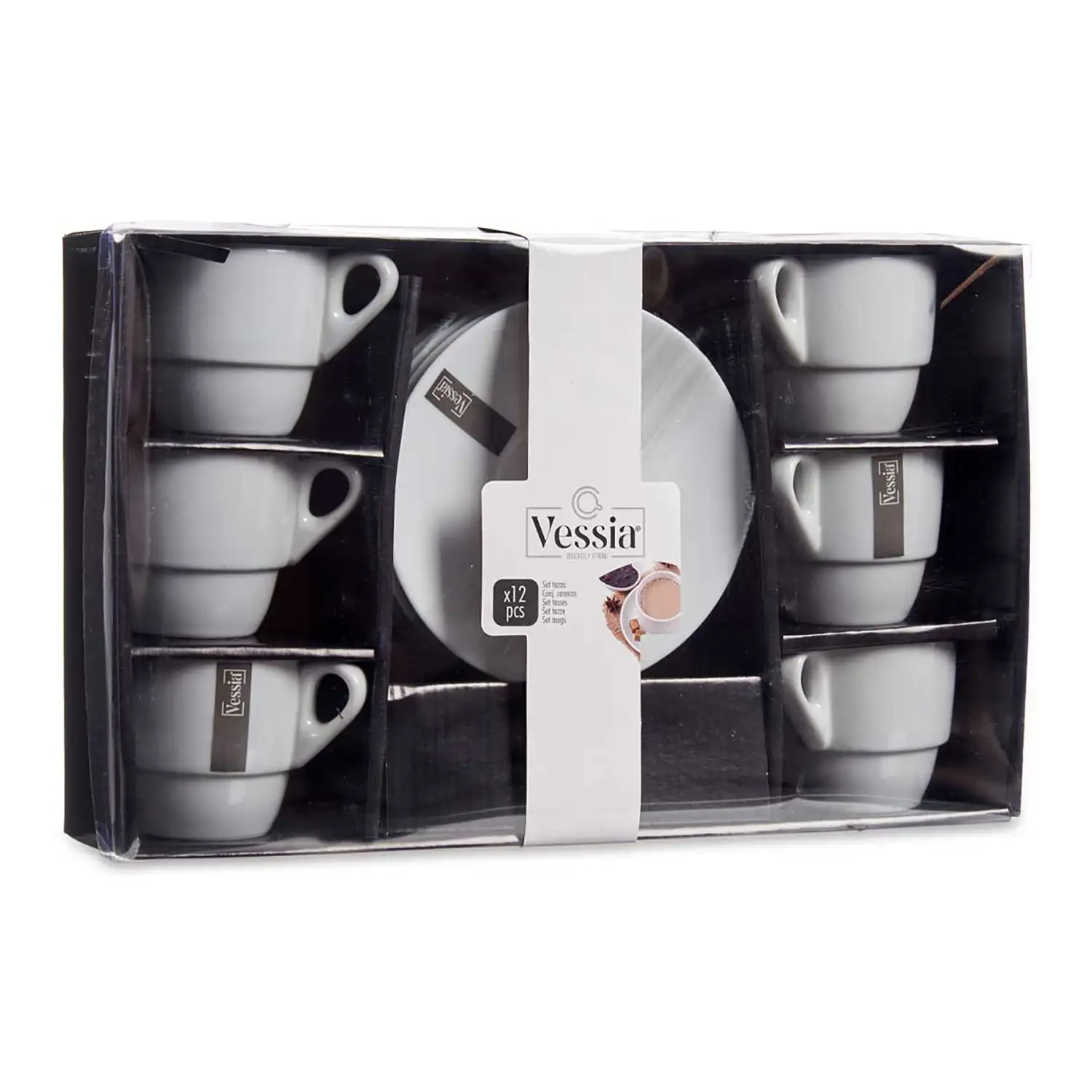 SET 6 TAZAS CAFE PORCELANA BLANCA CON PLATO 200ML