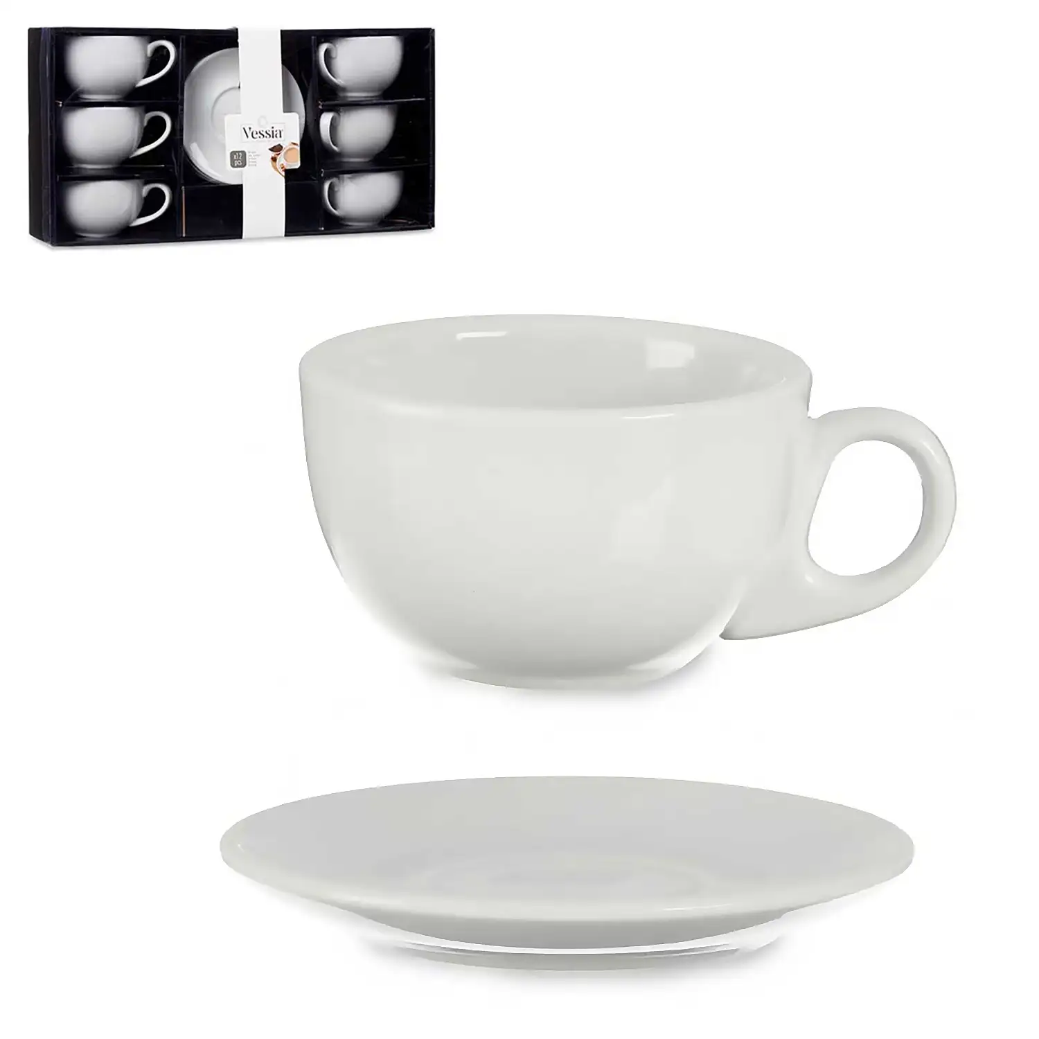 SET 6 TAZAS CAFE PORCELANA BLANCA CON PLATO 250ML