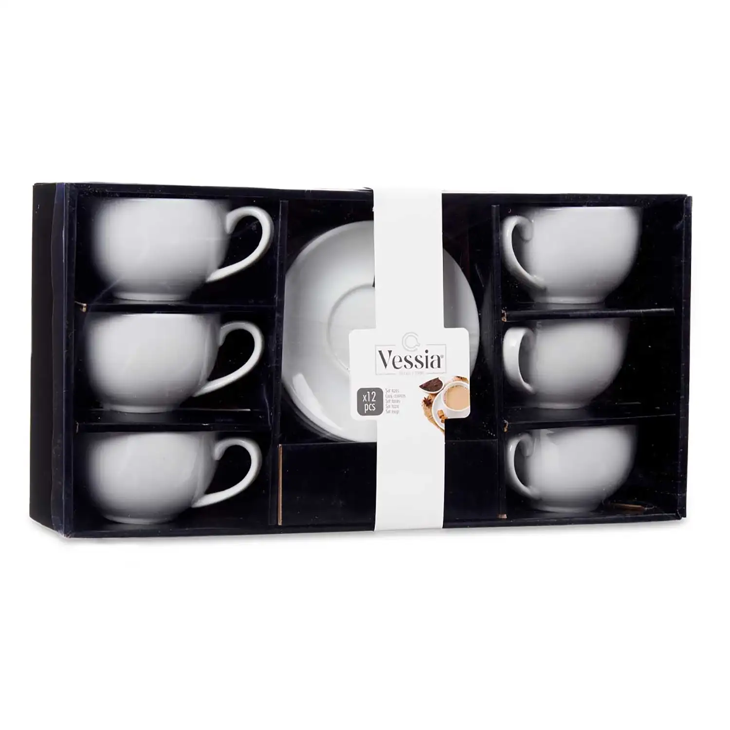 SET 6 TAZAS CAFE PORCELANA BLANCA CON PLATO 250ML