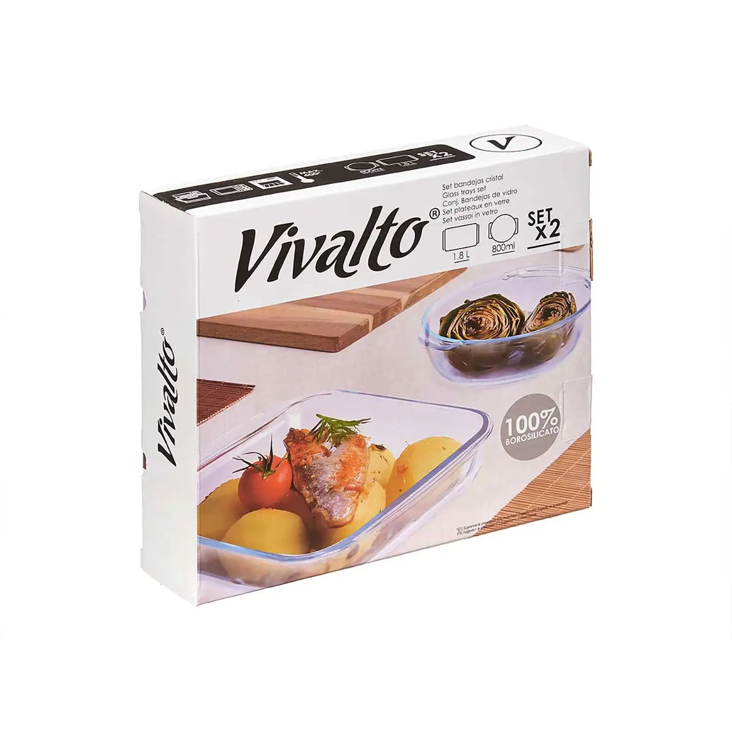 SET 2 BANDEJAS BOROSILICATO 800/1800ML