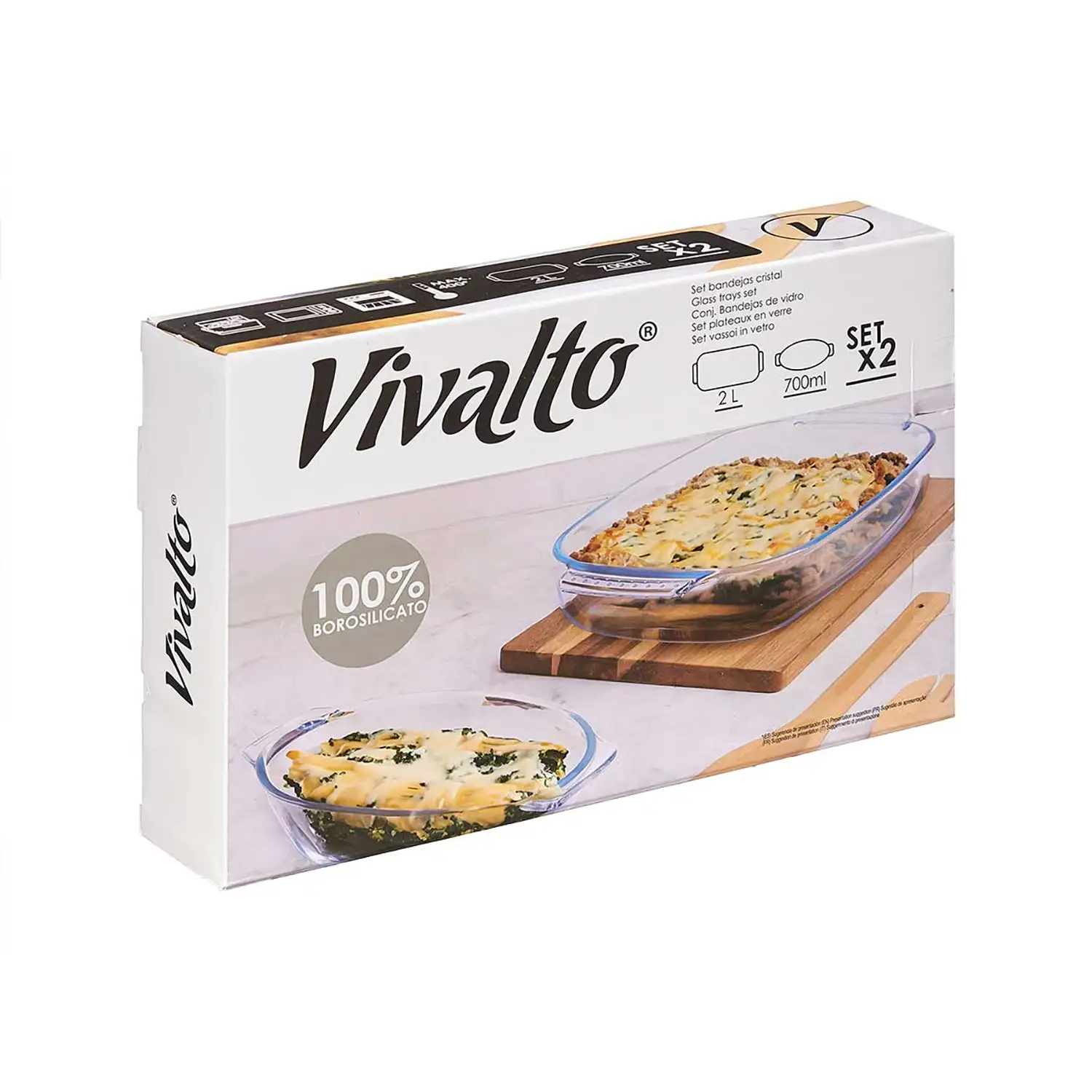 SET 2 BANDEJAS BOROSILICATO 700/2000ML