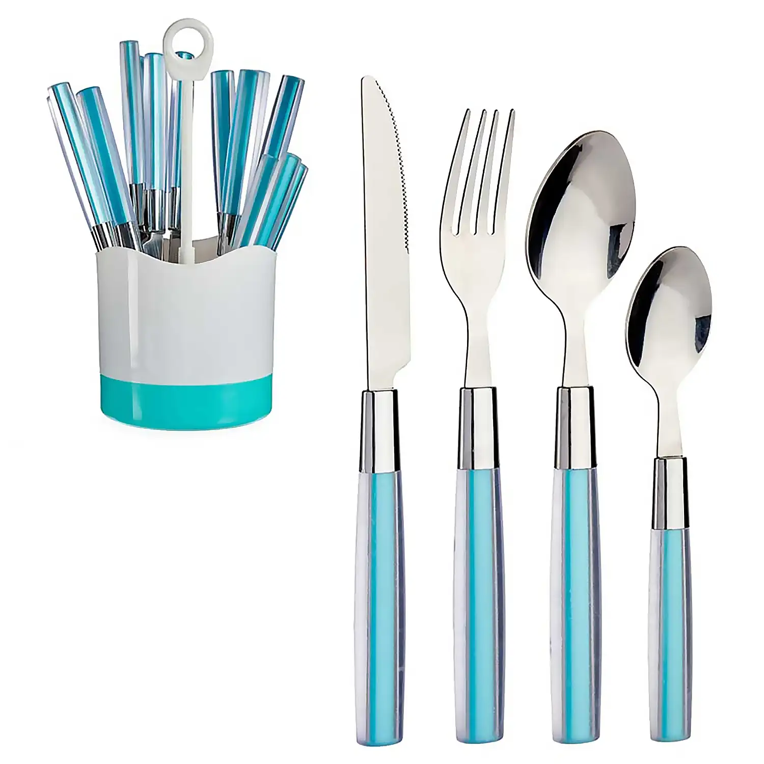 SET 16 CUBIERTOS ACERO INOXIDABLE MANGO PS AZUL