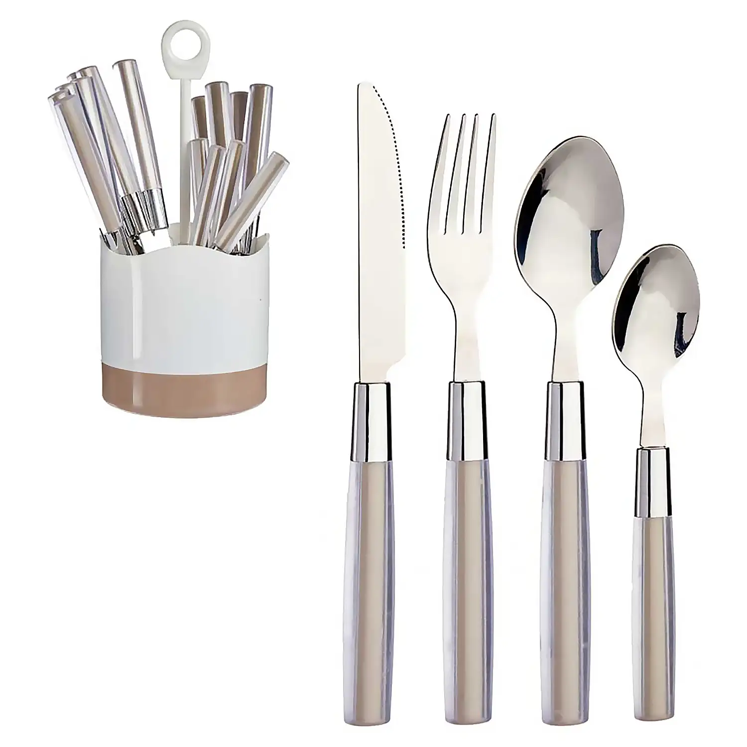 SET 16 CUBIERTOS ACERO INOXID MANGO PS MARRON OSC