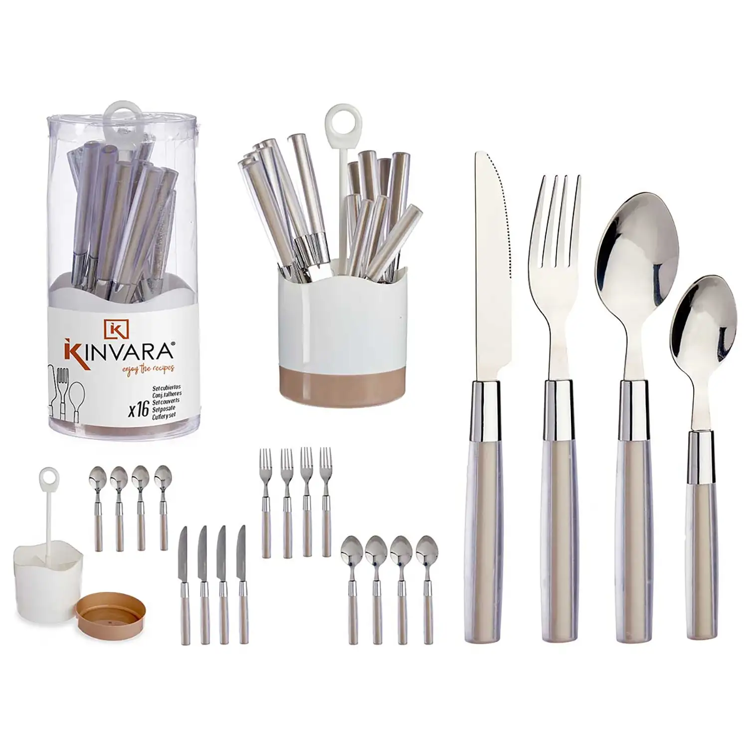SET 16 CUBIERTOS ACERO INOXID MANGO PS MARRON OSC