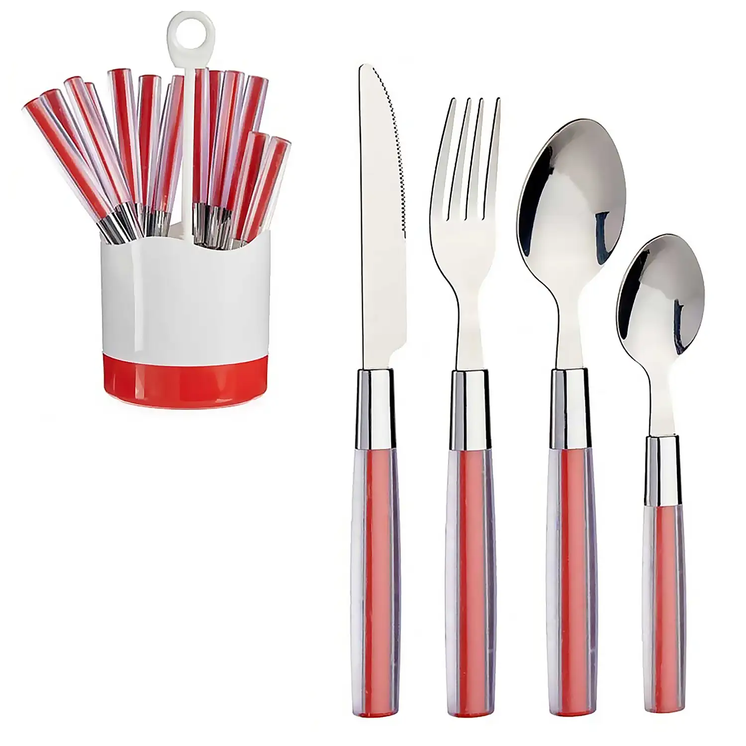 SET 16 CUBIERTOS ACERO INOXID MANGO PS ROJO