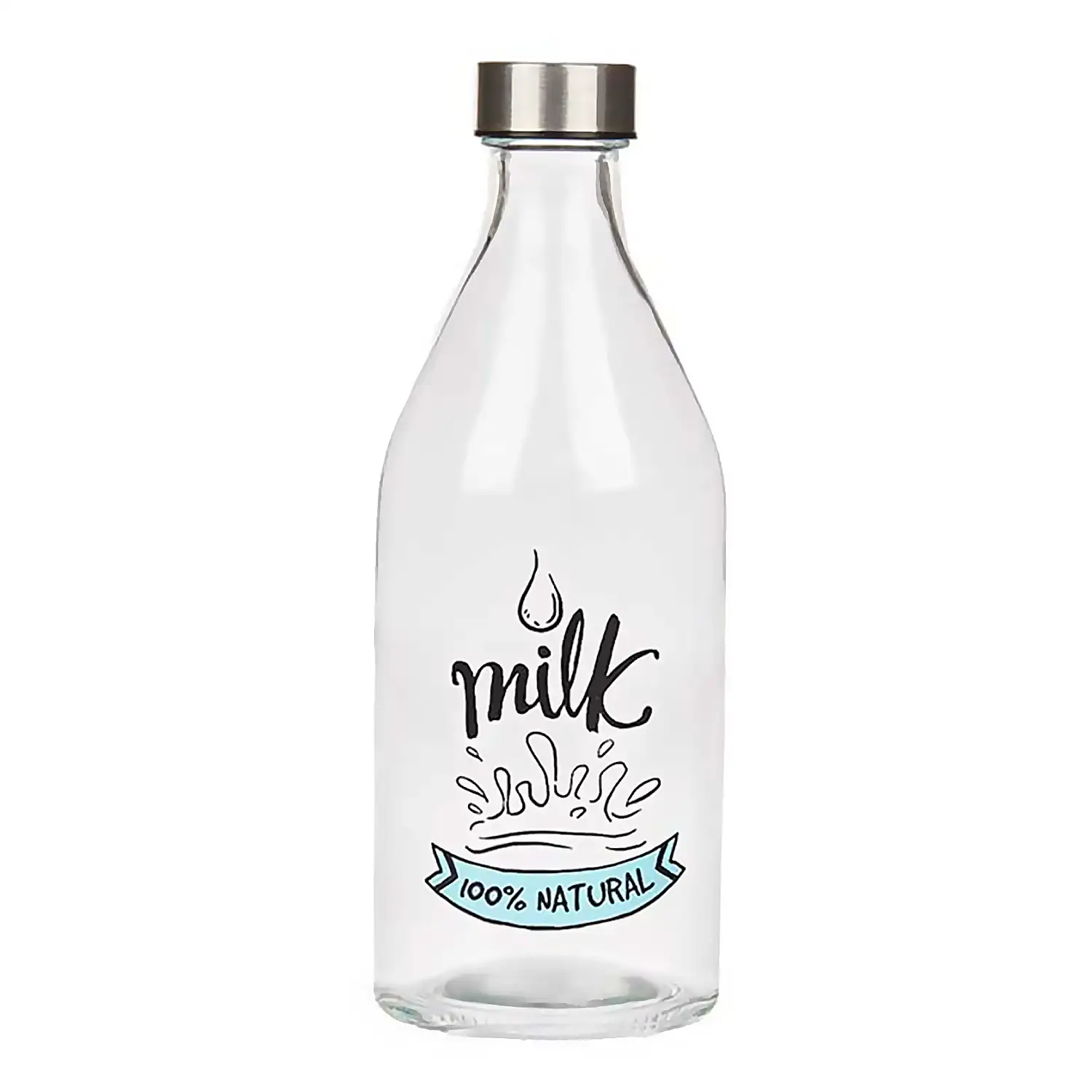 Botella de 1000ml con tapón de acero y diseño leche.
