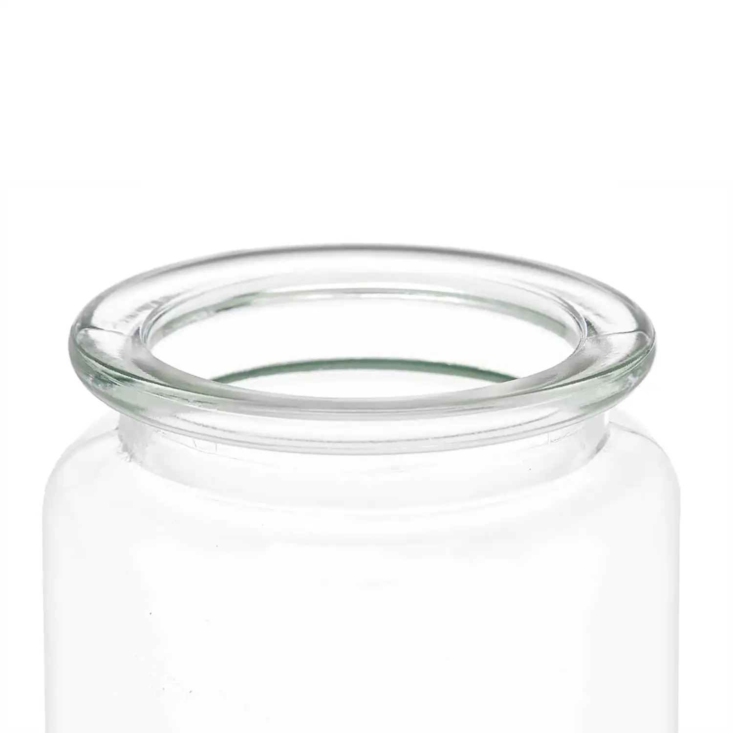 Tarro redondo liso con tapa de cristal y 250ml de capacidad.