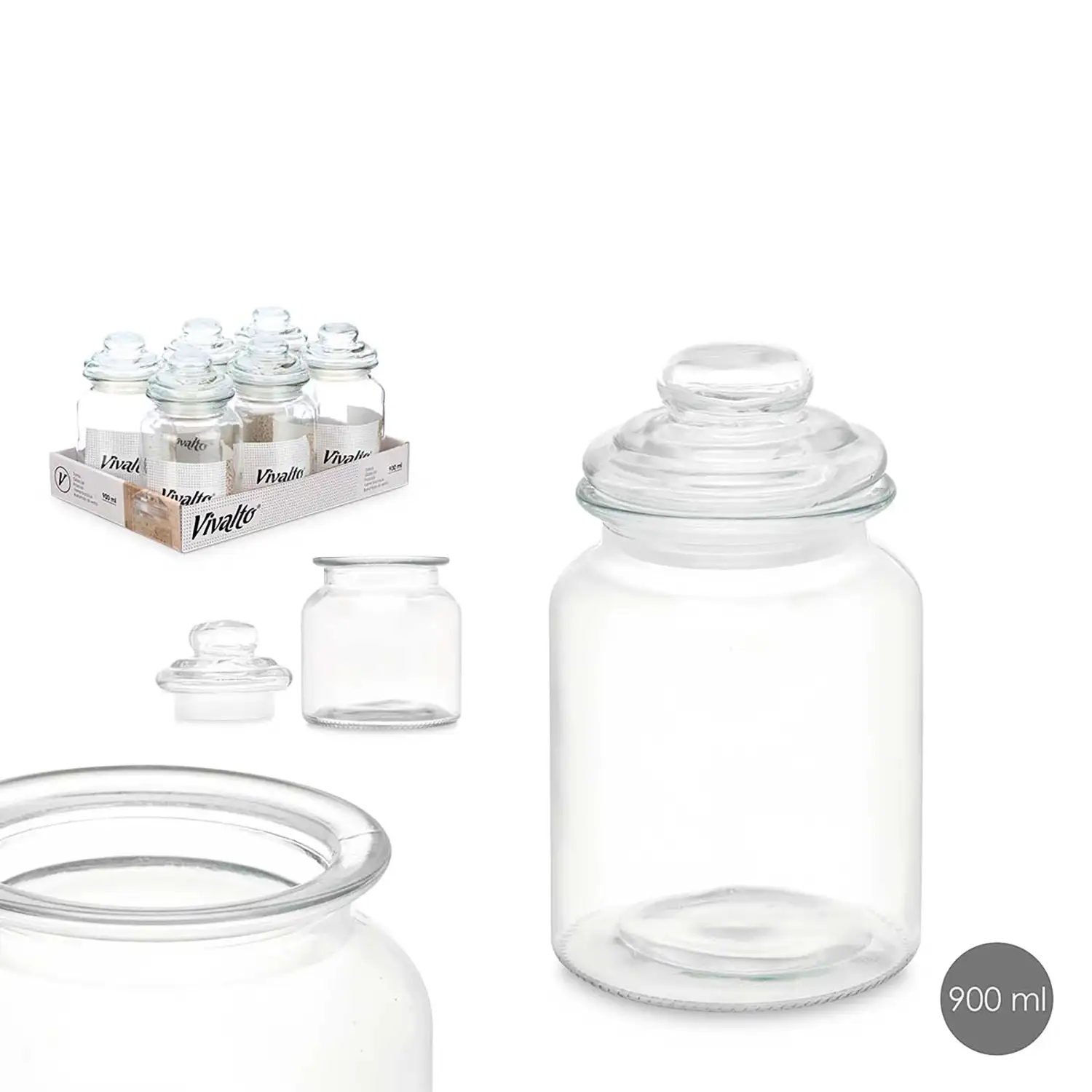 TARRO REDONDO LISO TAPA CRISTAL 900ML