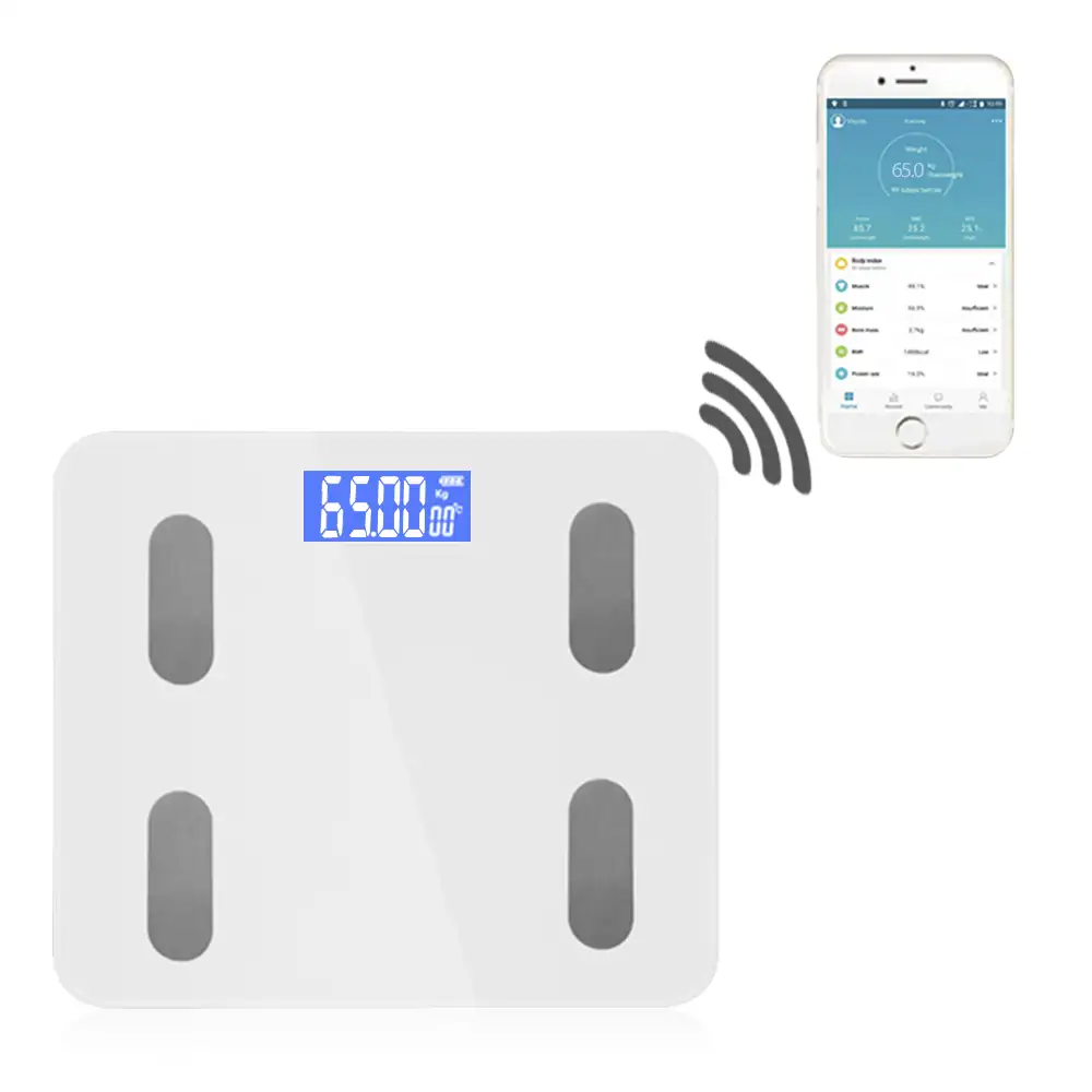 Báscula Bluetooth con medidor de grasa corporal y aplicación para iOS y Android