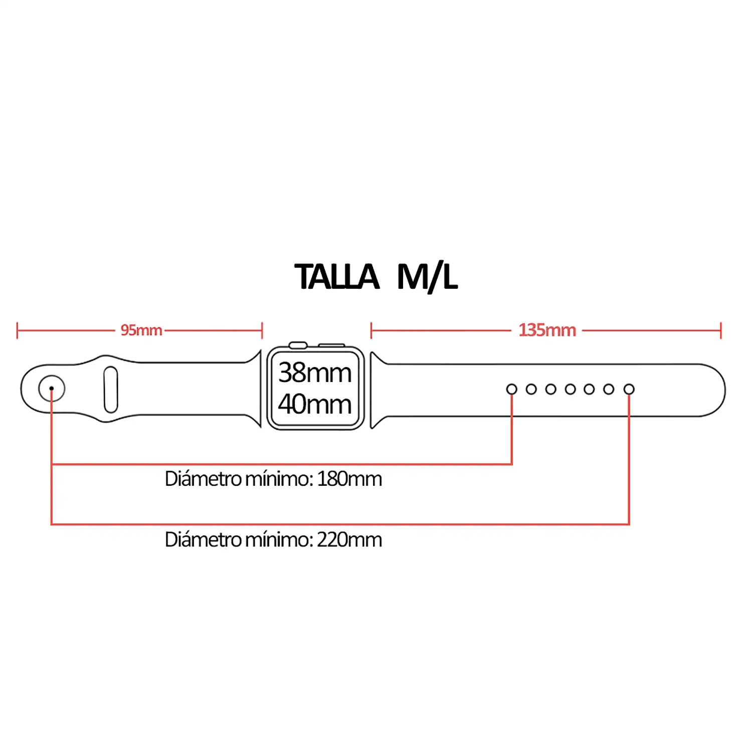 Correa de silicona compatible con Apple Watch de: 38/40/41mm. Talla M/L.