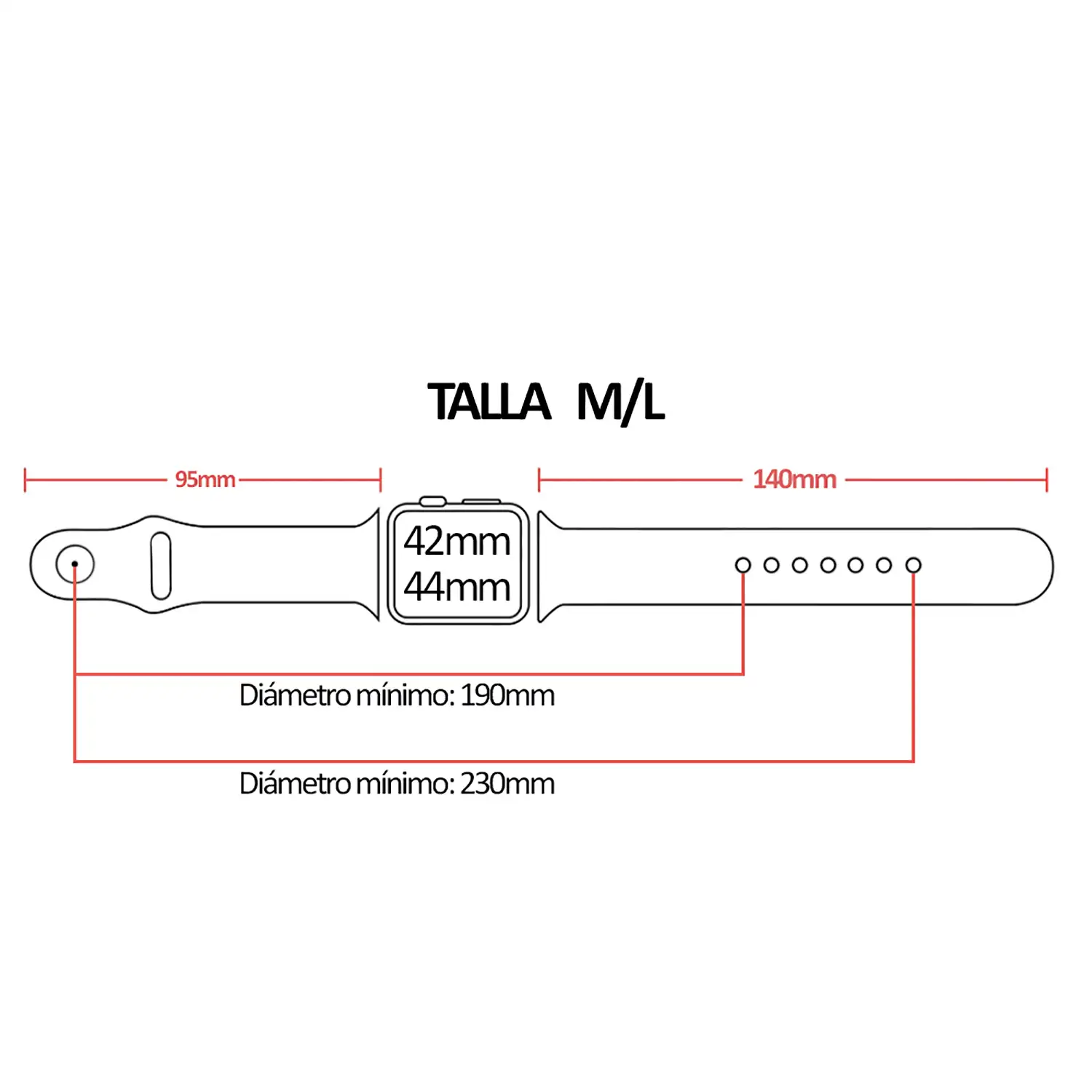 Correa de silicona Compatible con Apple Watch de: 42/44/45/49mm Talla M/L