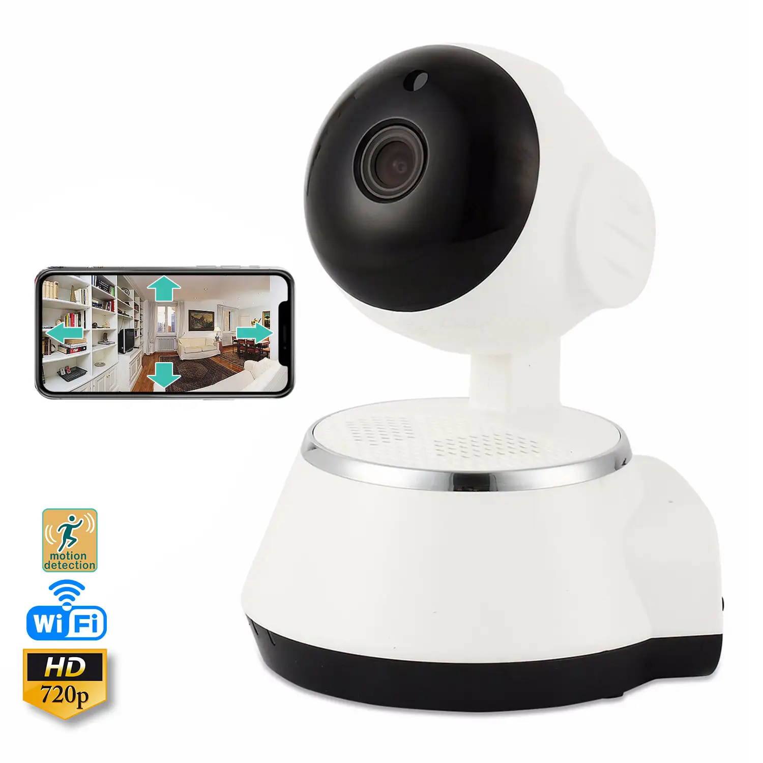 Cámara IP Wifi motorizada 360° HD 720P, visión nocturna, detector de movimiento