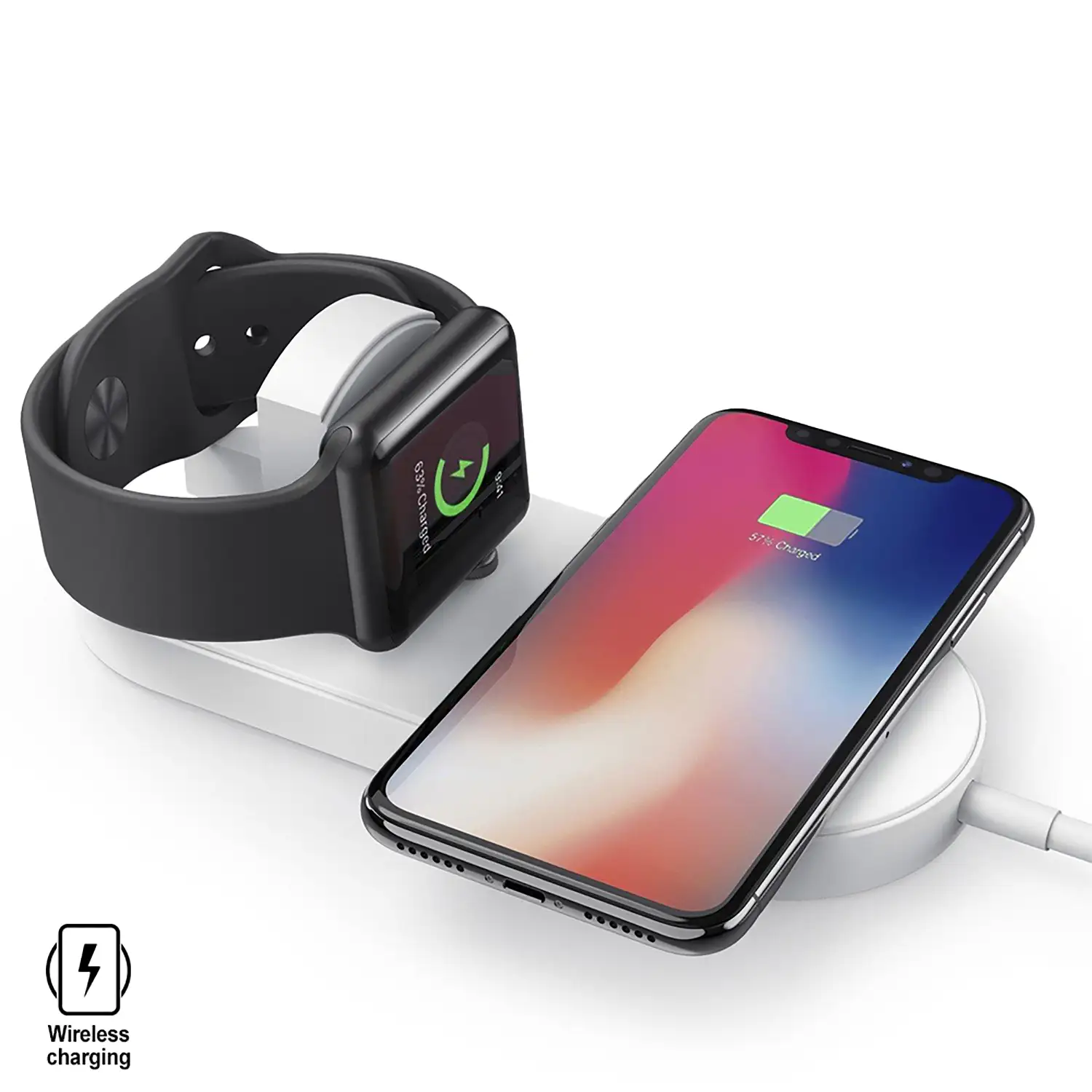 Cargador inalámbrico Qi compatible con carga rápida Fast Charge para iPhone, Samsung, Smartphones e Apple Watch