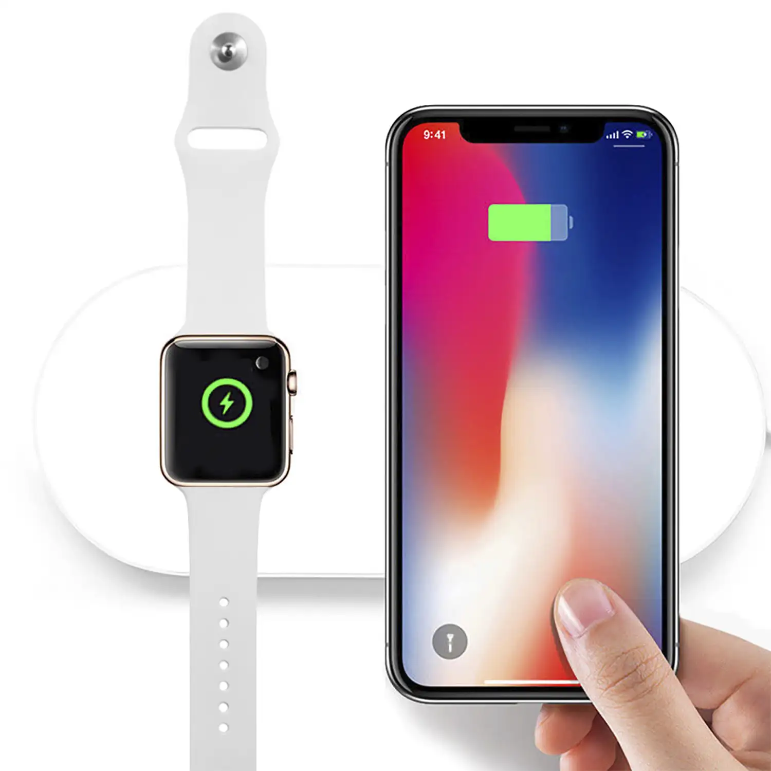Cargador inalambrico Qi compatible con carga rapida Fast Charge para iPhone Samsung Smartphones e Apple Watch