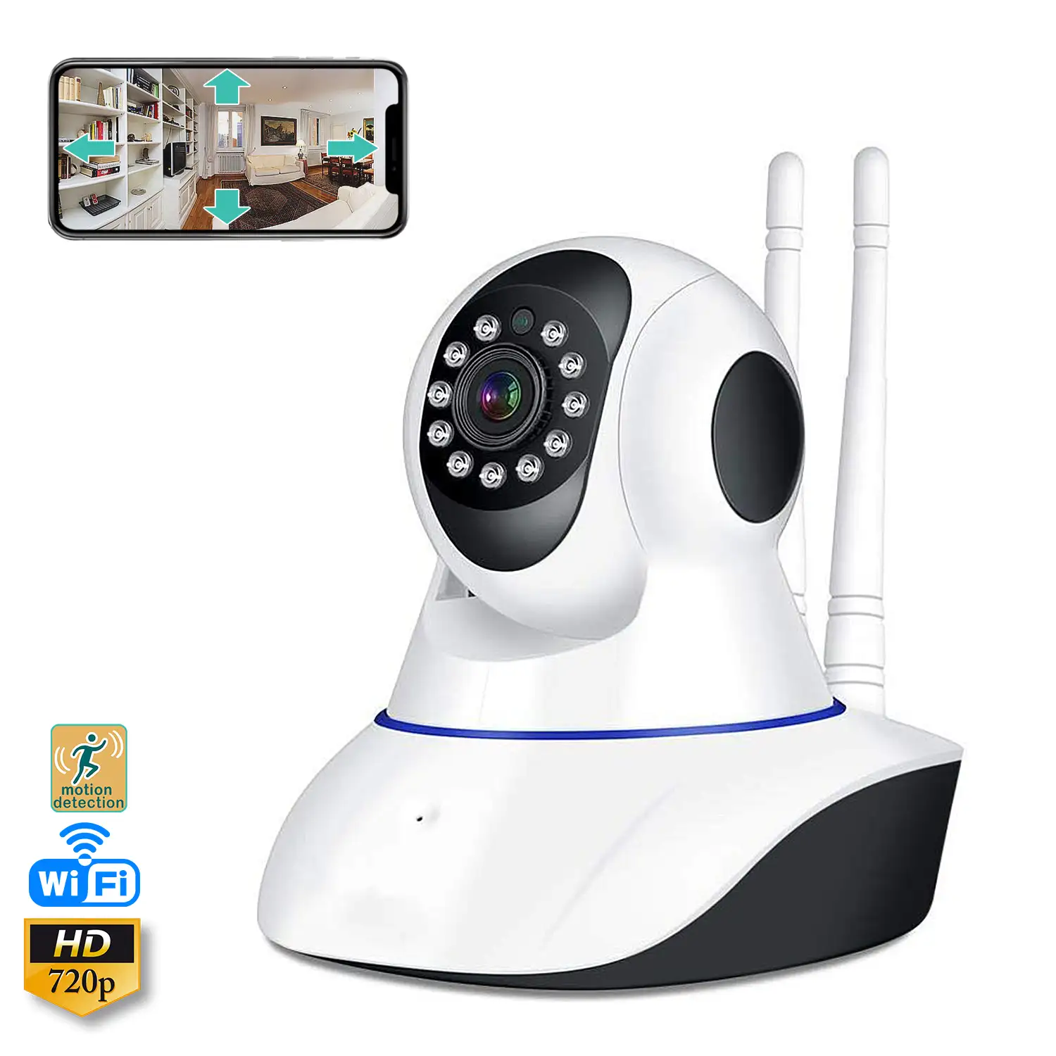 Cámara IP Wifi V11 motorizada 360° HD 720P, visión nocturna, detector de movimiento