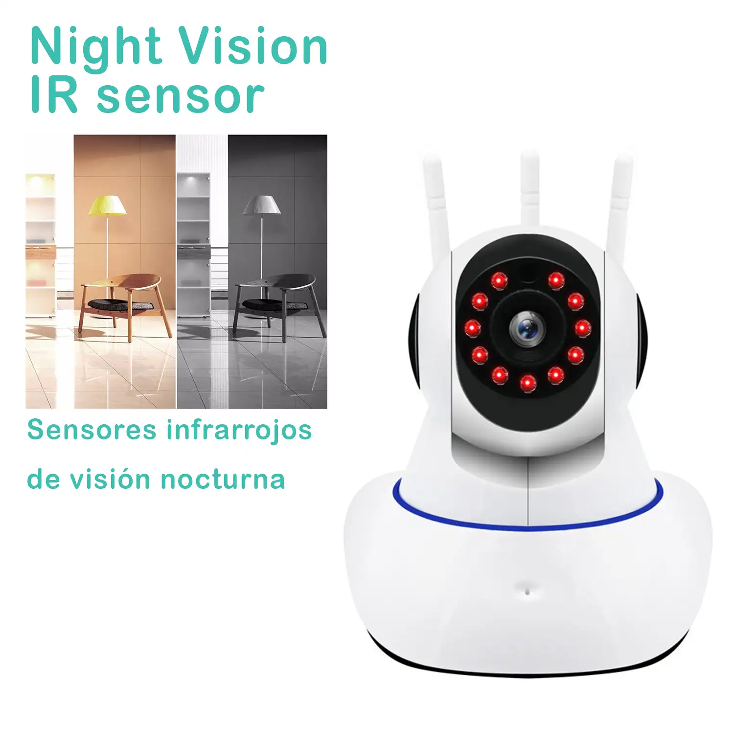 Cámara IP Wifi V11 motorizada 360° HD 720P, visión nocturna, detector de movimiento