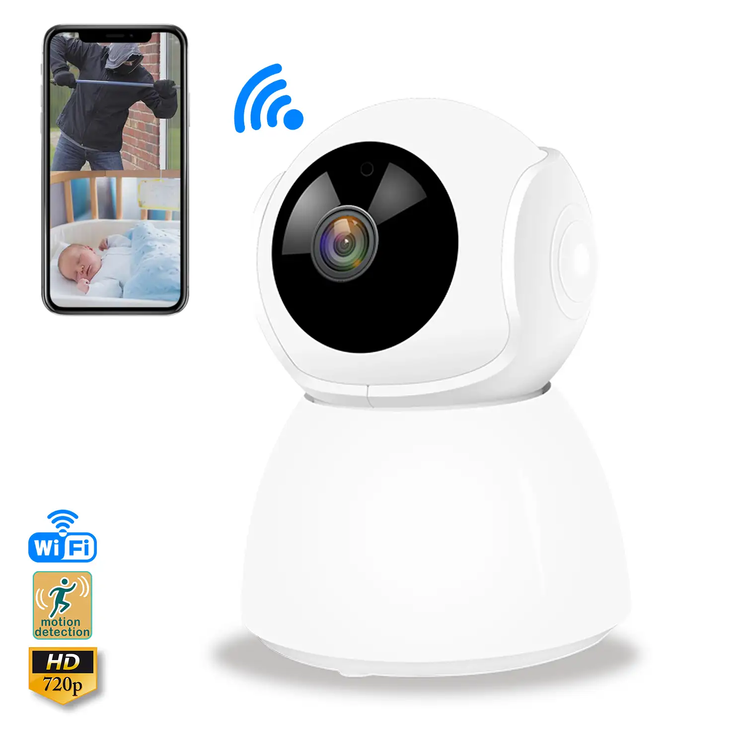 Cámara IP Wifi V7 motorizada 360° HD 720P, visión nocturna, detector de movimiento y seguimiento inteligente