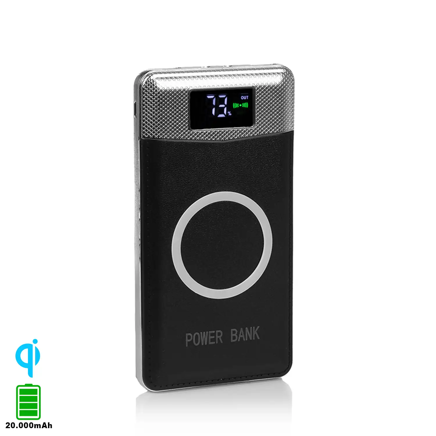 PowerBank P30 Inalámbrico Qi con display, 20.000 mAh con doble salida USB