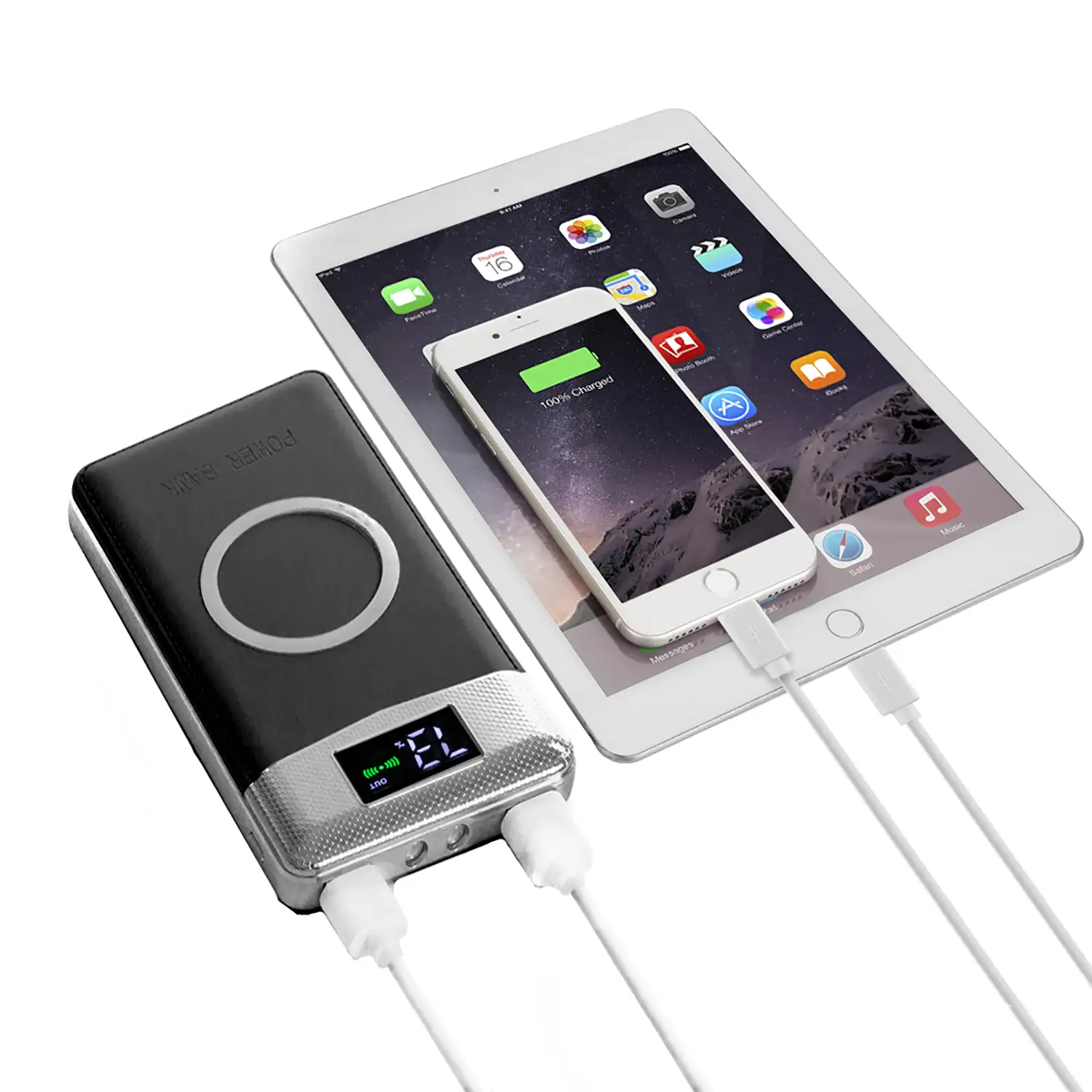 PowerBank P30 Inalámbrico Qi con display, 20.000 mAh con doble salida USB