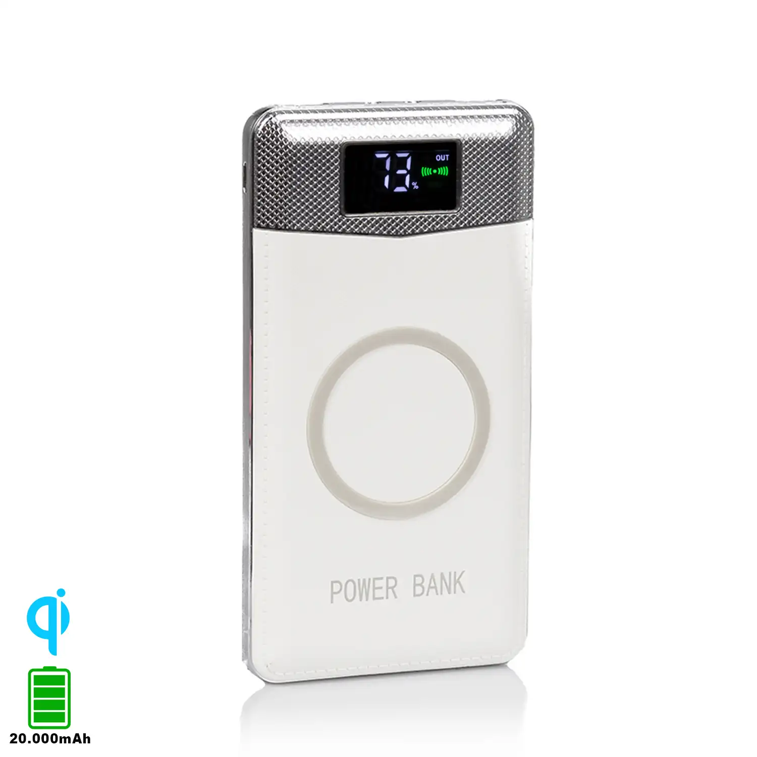 PowerBank P30 Inalámbrico Qi con display, 20.000 mAh con doble salida USB