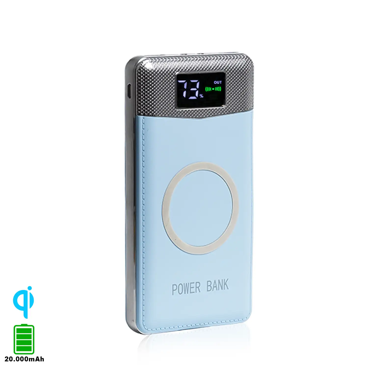 PowerBank P30 Inalámbrico Qi con display, 20.000 mAh con doble salida USB