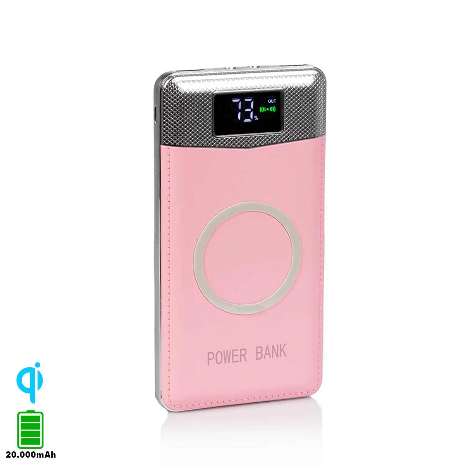 PowerBank P30 Inalámbrico Qi con display, 20.000 mAh con doble salida USB