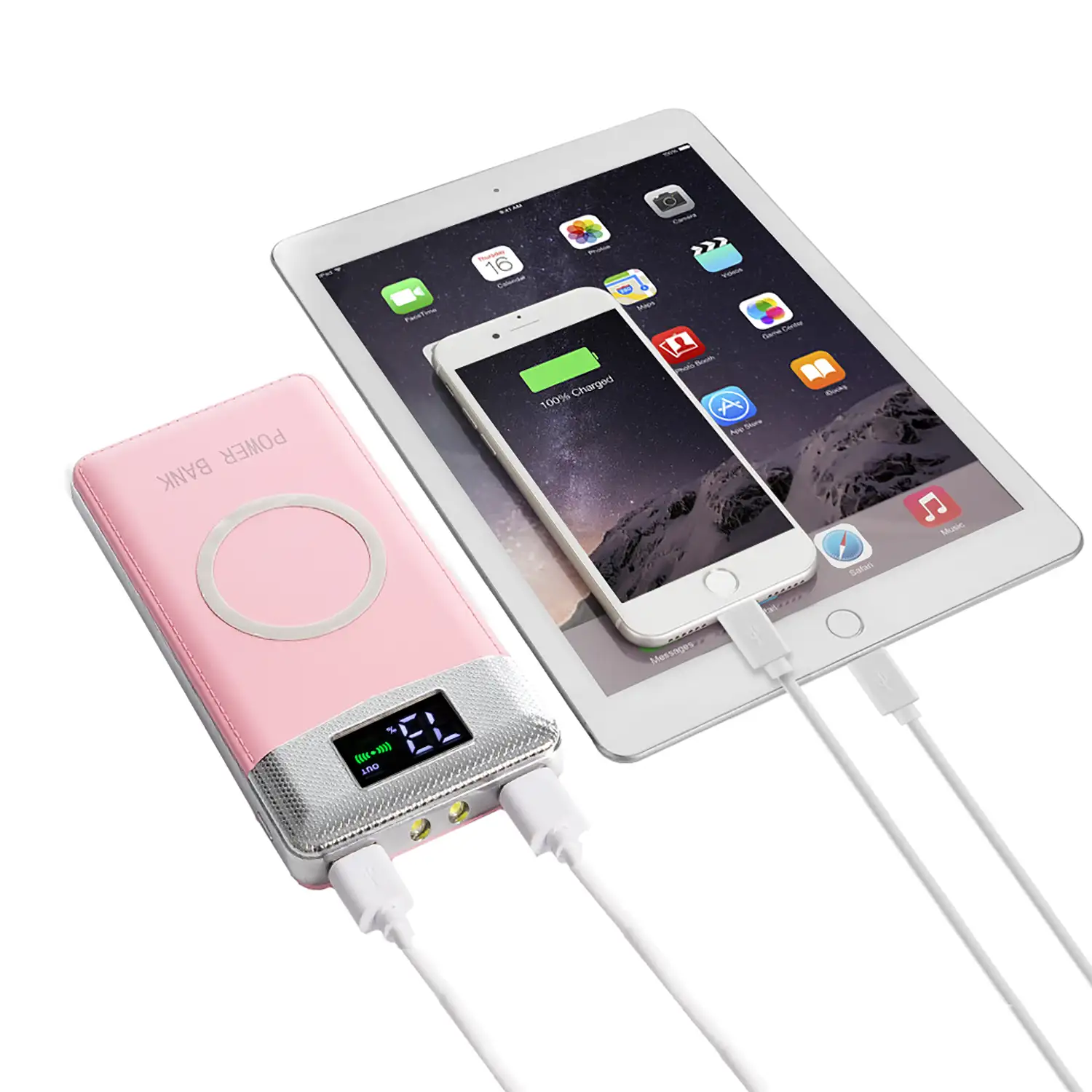 PowerBank P30 Inalámbrico Qi con display, 20.000 mAh con doble salida USB