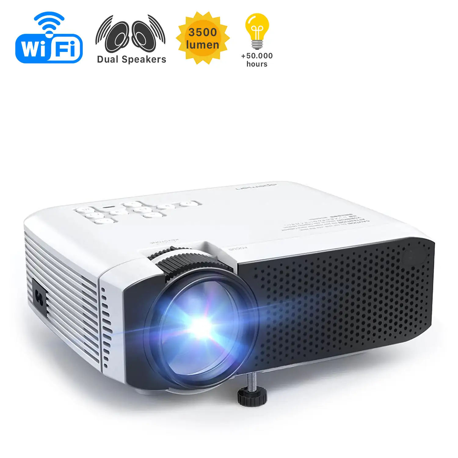 Video Proyector HD 1080P WIFI, 3500 lúmenes con altavoces duales, conexión HDMI/USB/VGA/AV/Micro SD