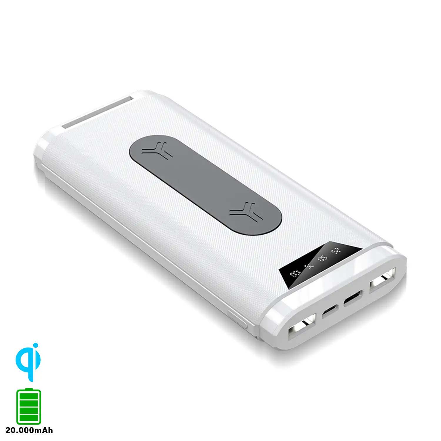 PowerBank con stand de sujeción inalámbrico Qi 20,000 mAh y doble salida USB 2A