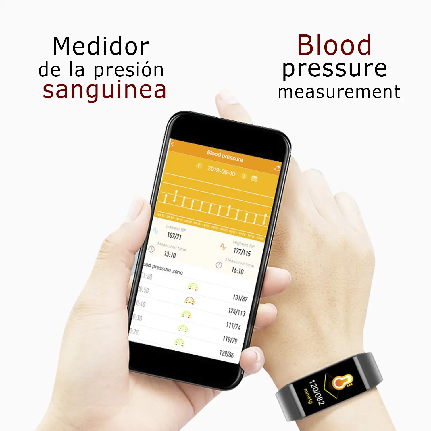 Brazalete inteligente B88 GPS, pantalla color, monitor presión sanguínea, notificaciones