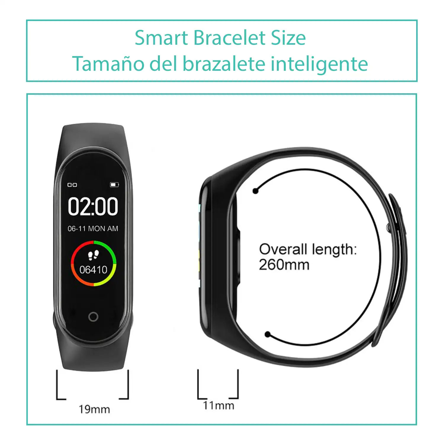 Brazalete inteligente Bluetooth AK-M4 con monitor cardiaco, monitor de presion arterial y modo multideporte