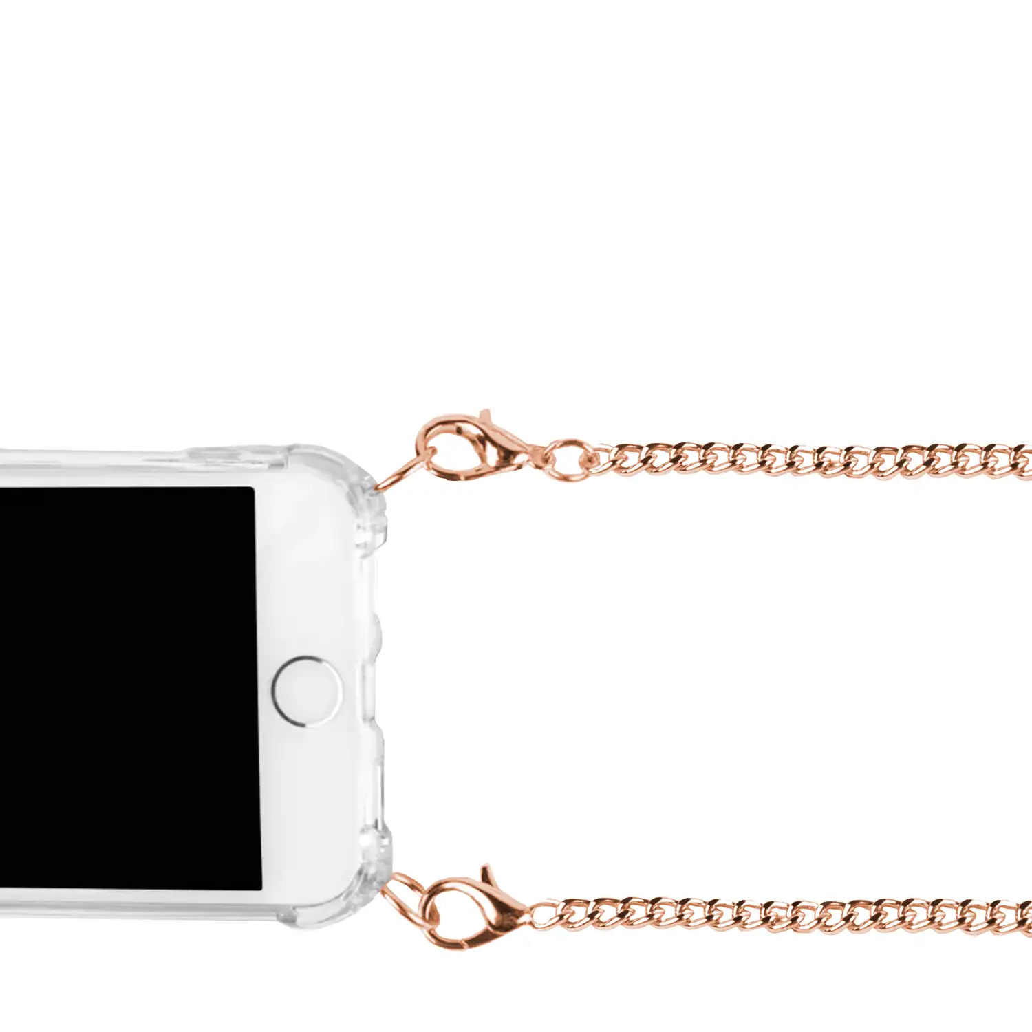 Carcasa transparente iPhone X con colgante cadena metálica. Accesorio de moda, ajuste perfecto y máxima protección