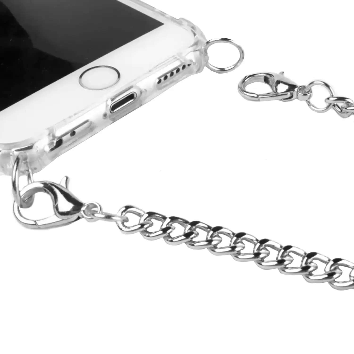 Carcasa transparente iPhone XS Max con colgante cadena metálica. Accesorio de moda, ajuste perfecto y máxima protección