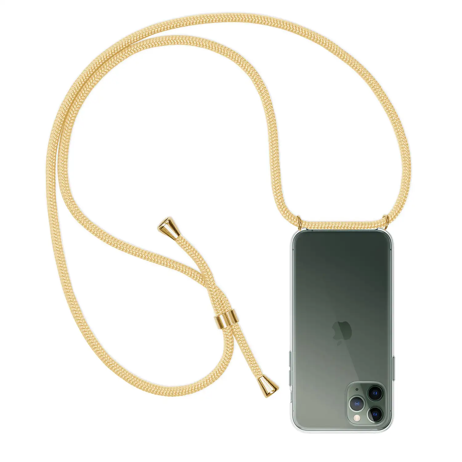 Carcasa transparente iPhone 11 Pro con colgante de nylon. Accesorio de moda, ajuste perfecto y máxima protección