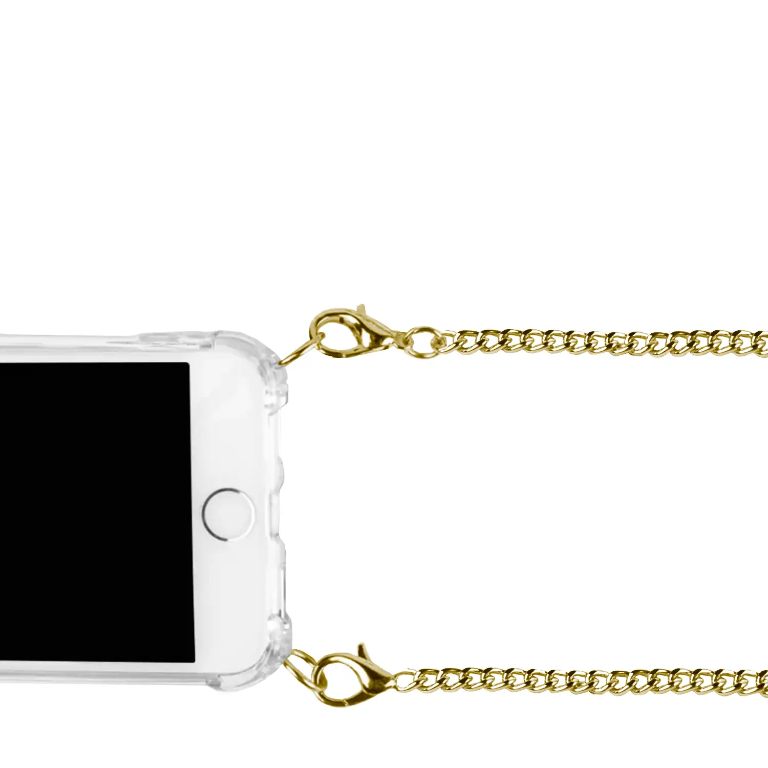 Carcasa transparente iPhone 11 con colgante cadena metálica. Accesorio de moda, ajuste perfecto y máxima protección