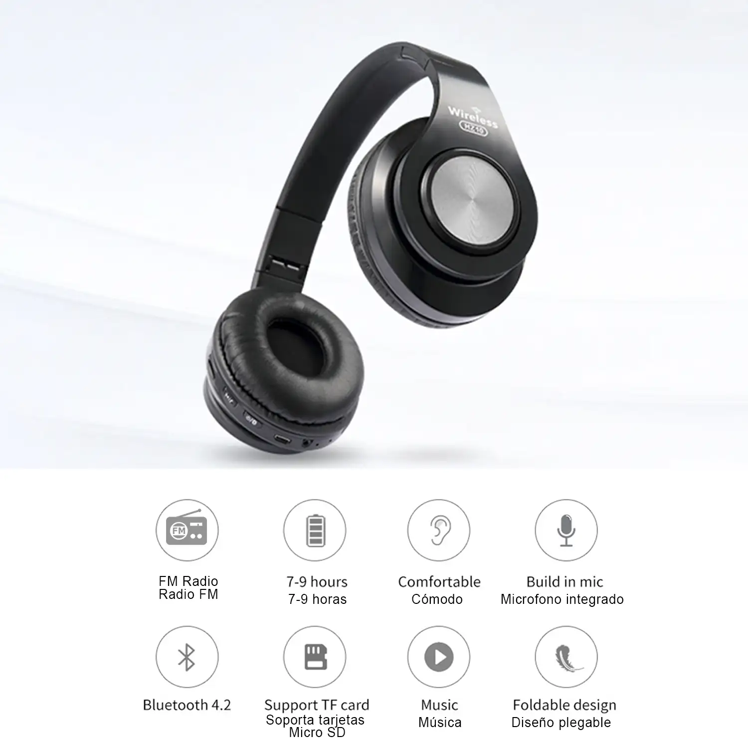 Cascos HZ-10 Bluetooth 4.2 con función manos libres, radio FM y puerto para tarjetas Micro SD